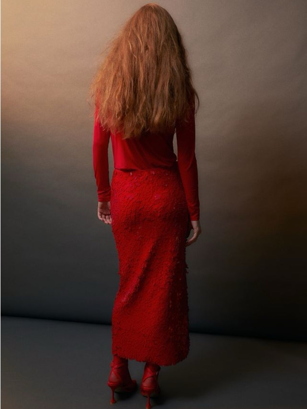 Red Sequin Midi Skirt - Picture 11 of 15